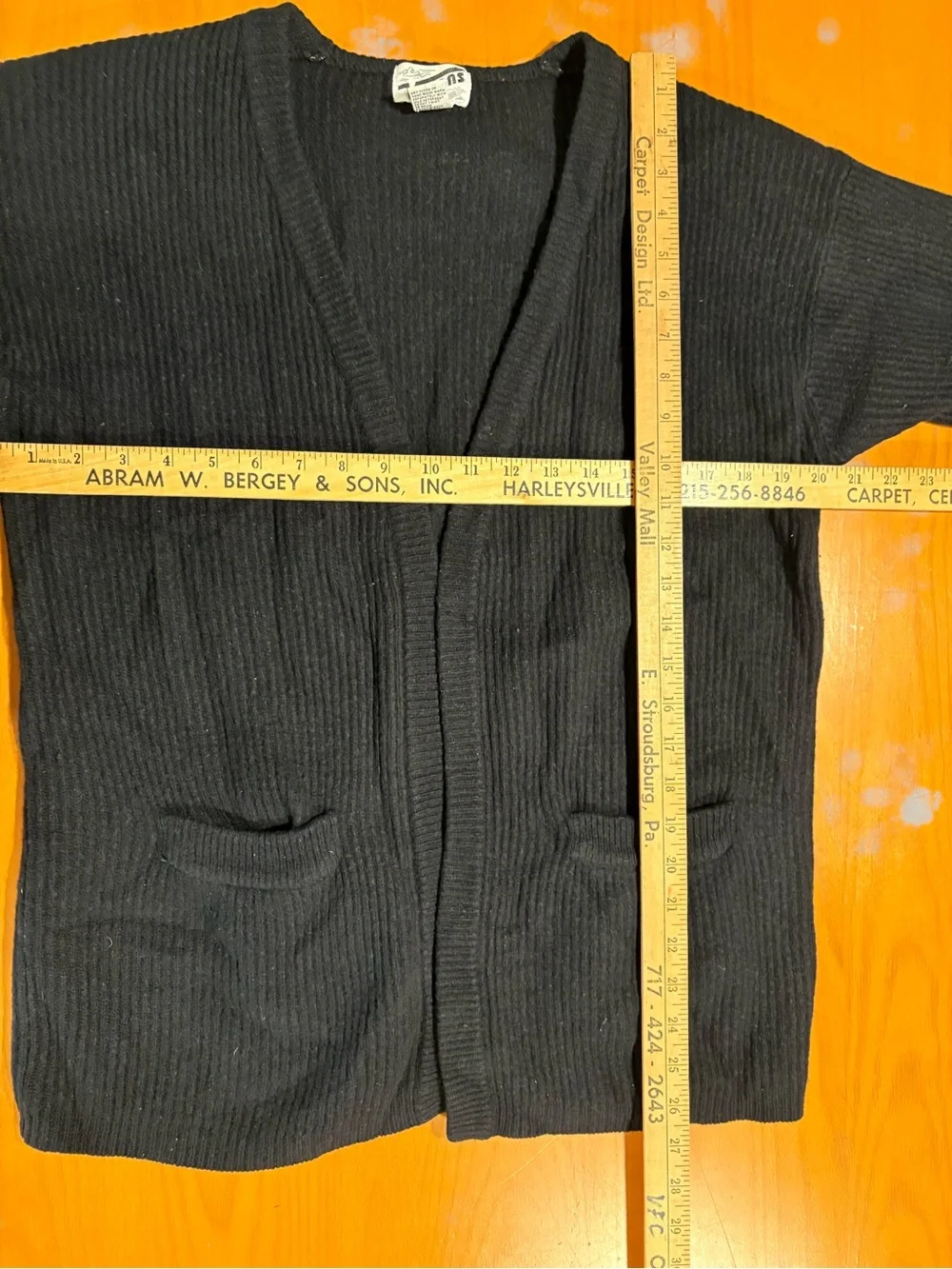 Vintage Visions Black Open-Front Ribbed Women's Cardigan Sweater Lambswool L